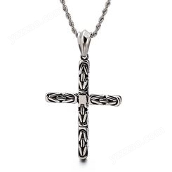 个性复古欧美简约十字架男士钛钢吊坠 创意316不锈钢项链一件代发