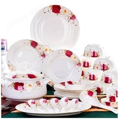 景德镇56头现代金边日用陶瓷碗碗盘碟组合套装厂家供应骨瓷餐具套装礼品