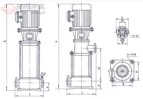 GDL立式清水管道多级泵安装尺寸图