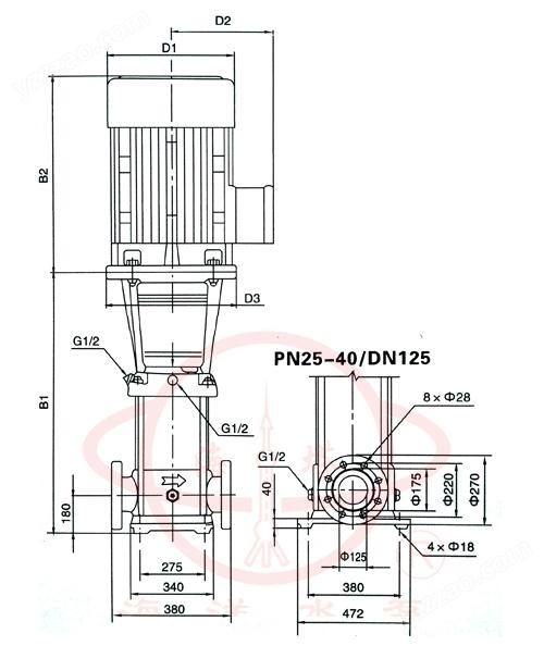 CDLF150不锈钢多级离心泵尺寸图