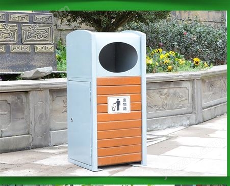新疆户外垃圾桶 不锈钢单桶 公园景区果皮箱 室外果皮箱 大号环卫果皮箱 防腐木边垃圾桶