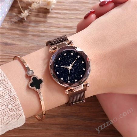 稳达时-D6时尚潮流手表女磁吸铁石不锈钢带防水双日历石英手表