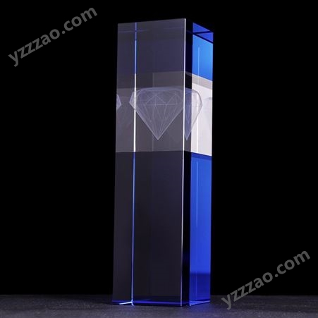 蓝色四方柱水晶摆件 K9水晶摆件 钻石内雕 做工精美 厂家制作