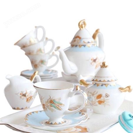 景德镇骨瓷咖啡杯碟套装 中国风古典优雅陶瓷下午茶具 开发商开盘礼品
