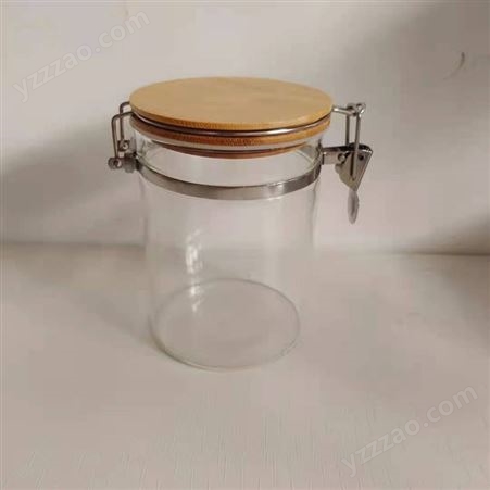帮诚 圆形玻璃密封罐 杂粮储物罐 木盖玻璃茶叶储存罐供应