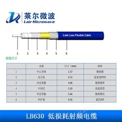 LB630低损耗测试线镀银铜高频低驻波射频同轴单芯电缆