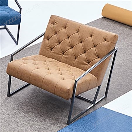 办公休闲沙发椅 真皮单人铁艺现代简约北欧椅子 格友家具