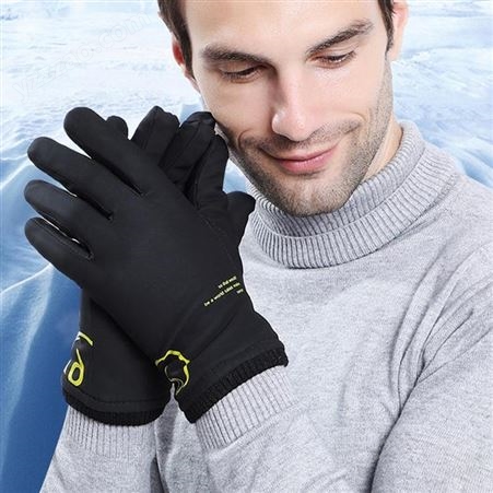 保暖手套男冬季印花触屏加绒加厚保暖螺口防水防风抗寒电动车手套