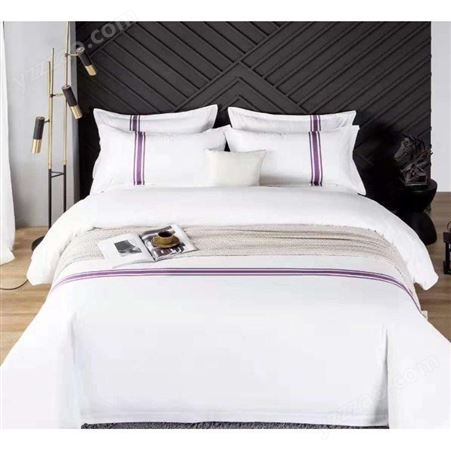 酒店床上用品定制 全棉提花床单被套枕套贡缎三件套 