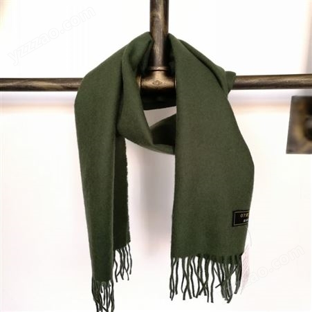 陆款围巾 墨绿色围巾 流苏细绒羊毛围巾 围巾可定制
