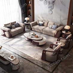 胡桃木实木新中式沙发 别墅样板房家用客厅 禅意中国风轻奢实木沙发